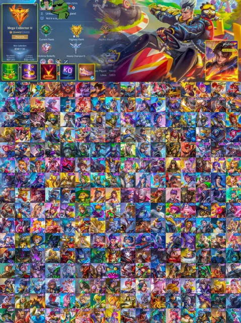 Mega Collector 3 🔥 Legendary Miya ⚔️ Saber🔮 Gord🥊 Chou KOF 🎓 Layla Graduate 🎀 Claude Sanrio, Продажа, Ранг: Мифический, Уровень: 156, Процент побед: 55%, Герои: 133, Облики: 634