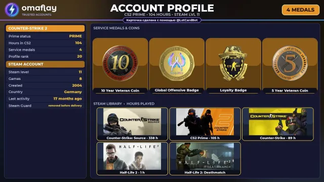 ⚡ CS2 PRIME ⚡ +4 РЕДКИЕ МЕДАЛИ: 10 ЛЕТ · GO · ВЕРНОСТЬ • 2004 г. • +4 ИГРЫ • ПОЛНЫЙ ДОСТУП #47XVTK, Продажа, Инвентарь пуст, Есть PRIME