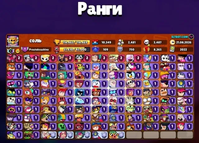 Хороший аккаунт с 2022 года(смотрите фото), 114465 кубков, 106 бравлеров, 109 праймов