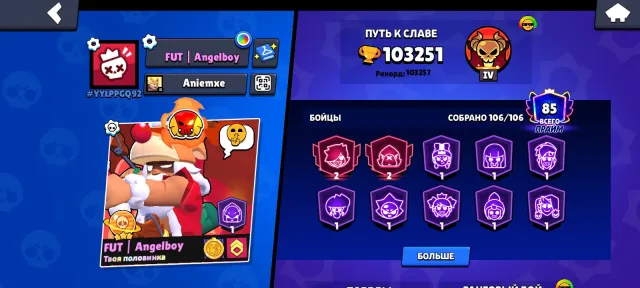 Account 103 thousand cheap, 103500 trophies, 106 brawlers, 85 primes