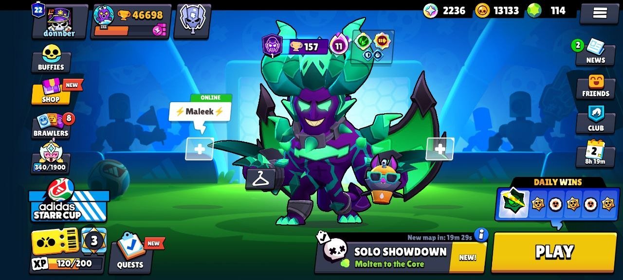 BRAWL 46.6k+ (102/103, 20 HYPERCHARGES) + CLASH ROYALE + CLASH OF CLANS (3 in 1, Supercell ID), trophies 46698, brawlers 102, primes 22