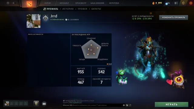 🍀 Calibration (1319mmr) + PA Arcana | Honesty 8294 | Trophy Level 46 | Matches 935, Sale, 1319 MMR, 8294 honesty, 8294 politeness, 935 matches