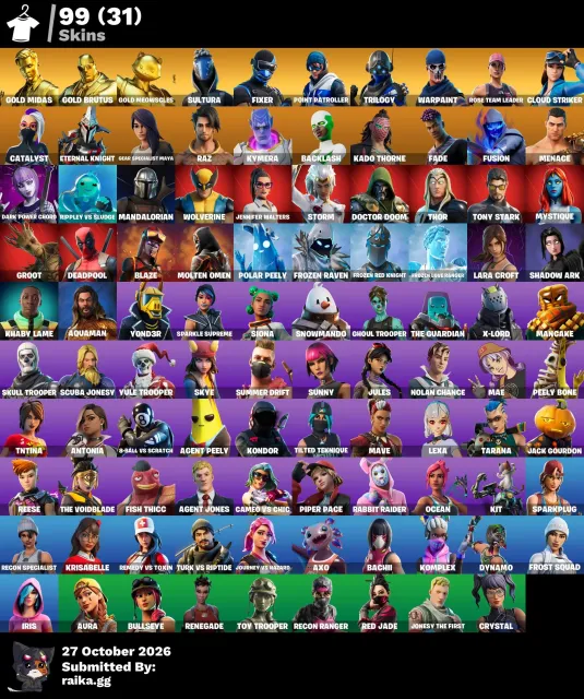 [PC] 99 skins | OG STW | Gold Midas | Gold Brutus | Lara Croft | Leviathan Axe 350 VB, Продажа, скины 99