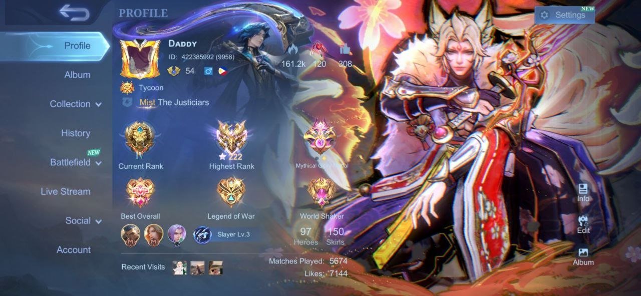 🌹Fanny asp/ transformer greinger/ coll silvana🌹, Sale, Rank: Mythical Immortal, Level: 50, Winrate: 52%, Heroes: 90, Skins: 200