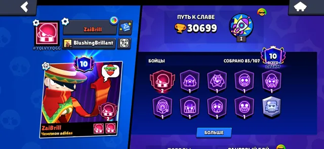 🌸30k trophies🌸 skins from 2022, 30699 trophies, 85 brawlers, 10 primes