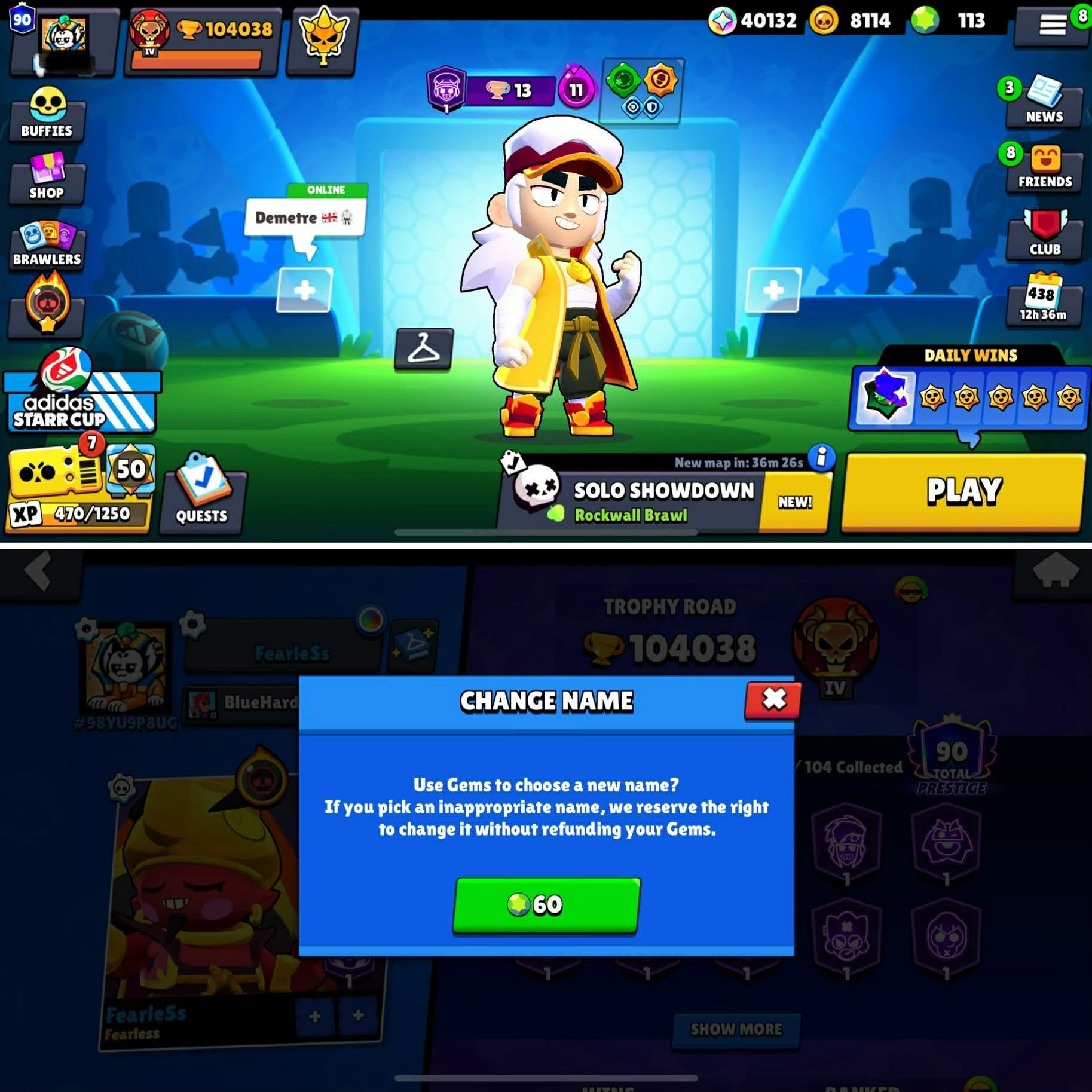 BS# 1➤104/104 Brawlers🌵104 Max🔥97 Hypercharges🔥 104,038 Trophies🏆 113 Gems💎 8,114 Coins💰400+ Skins, trophies 104038, brawlers 104