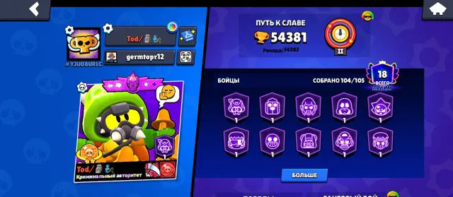 🌶️Покупайте🤑 аккаунт🍀 выгодный🤩 с перепривяской, 54000 кубков, 104 бравлеров, 18 праймов