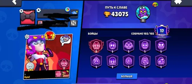 old skin for Rosa and Fang 43k trophies 20 primes all brawlers, 43000 trophies, 104 brawlers, 20 primes