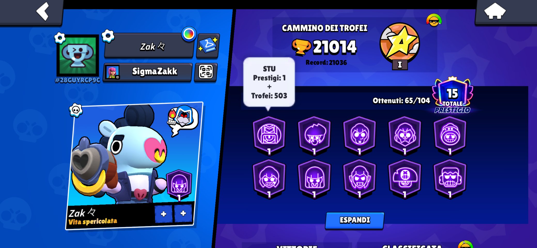 15 primes 21k, trophies 21000, brawlers 65, primes 15