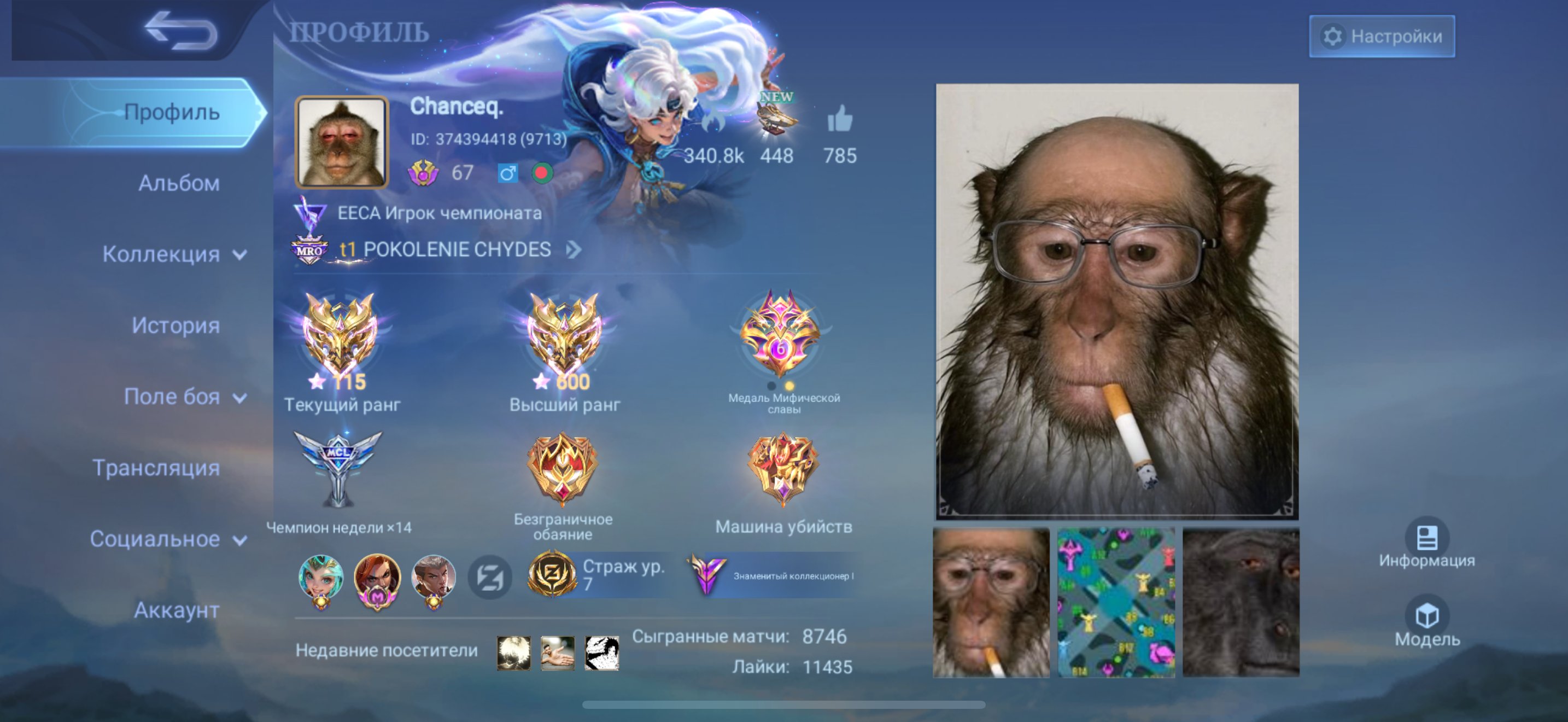 Fat acc for roaming 80% wr❗️❗️❗️, Sale, Rank: Mythical Immortal, Level: 67, Winrate: 80%, Heroes: 120, Skins: 300