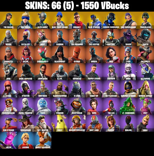 [PC/PSN/XBOX]❤️66 skins❤️The Reaper❤️Neo Versa❤️Elite Agent❤️Blue Team Leader | Prodigy❤️1550 VB❤️, Sale, skins 66