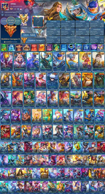 ❤️Mega-2❤️Hero Lancelot, Kung-fu Ling, Abyss Alpha, Exorcist Kagura, Collector LSS-Ling-Gossen❤️, Sale, Rank: Legend, Level: 147, Win Rate: 62%, Heroes: 133, Skins: 533