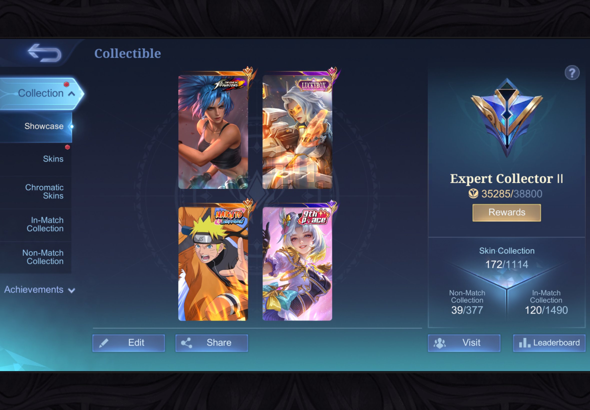 NARUTO LUCAS LUCKYBOX LESLEY KOF KARINA 9th Zhuxin, Sale, Rank: Epic, Level: 68, Winrate: 54%, Heroes: 90, Skins: 172