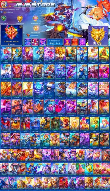 ✅850 SKINS✅⭐️17 COLLECTOR⭐️🔴FULL COF-ASPI-SANIRO-TRANSFORMER🔴💎HIRO BRUNO-JJK KSAVA-11 IX💎, Sale, Rank: Epic, Level: 118, Win Rate: 51%, Heroes: 133, Skins: 845