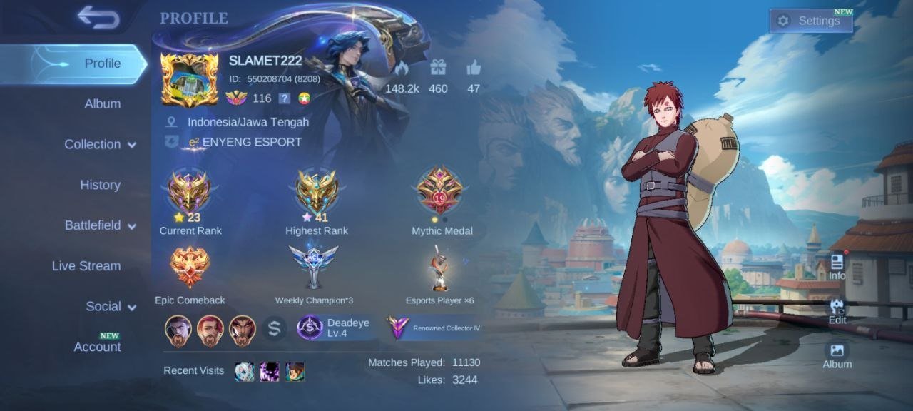 🔥KOF Karina collector Natalia deluxe 25 Gaara Vale pegasus badang🔥 EPIC Harley Freya Carmila Hero🔥, Sale, Rank: Mythic, Level: 116, Winrate: 50%, Heroes: 132, Skins: 252