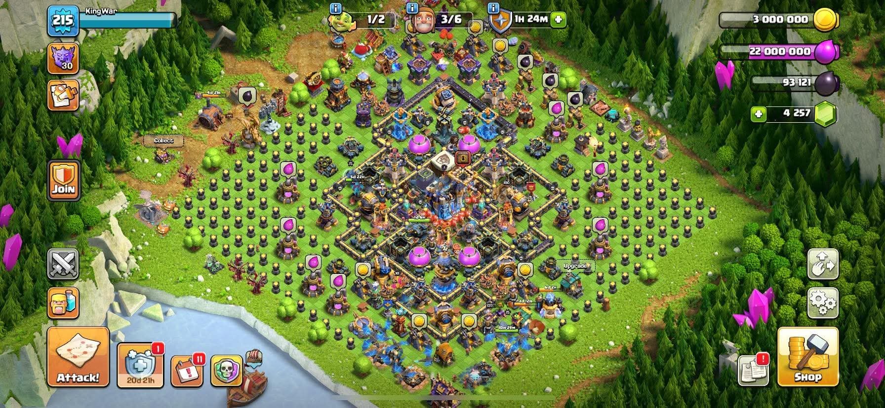 Hero⇨100⇨103⇨82⇨80⇨50⇨9➤Good defence➤profile➤5 epics max 6,7 epic Lv 26,23 1400+ medals 4k+ gems, 18 TH Main Village, 10 TH Builder
