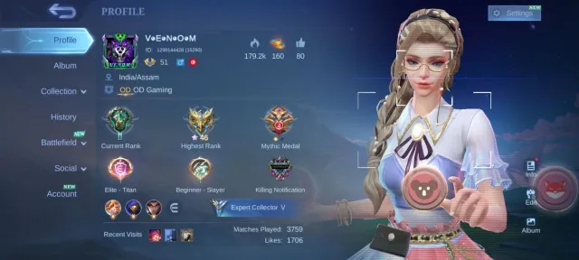 Gaara Vale EPIC balmond EPIC moskov EPIC carmila venom dyrotth EPIC Kagura emblem Max, Sale, Rank: Mythic, Level: 51, Winrate: 46%, Heroes: 88, Skins: 131