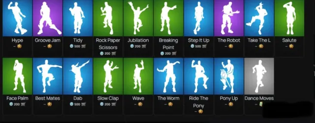 Fortnite account featuring emotes such as Take the L, Take the Elf, Hot Marat, and Dab., Sale, skins 39
