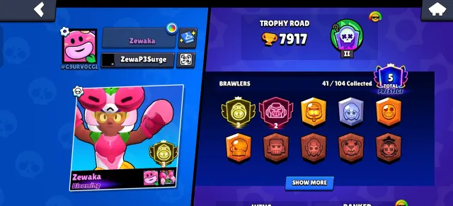 💿 ROSE 3 PRIME 🍷 VOLT 2 PRIME 😱 4 11 POWER 📀, trophies 7136, brawlers 40, primes 5
