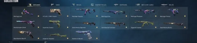 15 skins|Montage Axe|Montage Phantom|Montage Spectre|Stormborne Sheriff|Gold 1|8100 VP inventory|EU, Sale, Gold 1, Agents: 23, Skins: 15
