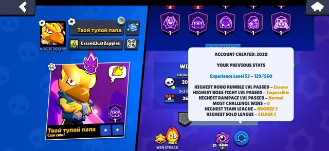 🏆38240🏆【🎴 89 FIGHTERS (8LEG+KAJE+SIRIUS) 🎴】【⚡21-11 POWER (16 HYPER)⚡】【😎 OLD ACC 2020😎】【👑TOP SKINS👑】, trophies 38240, brawlers 89, primes 27