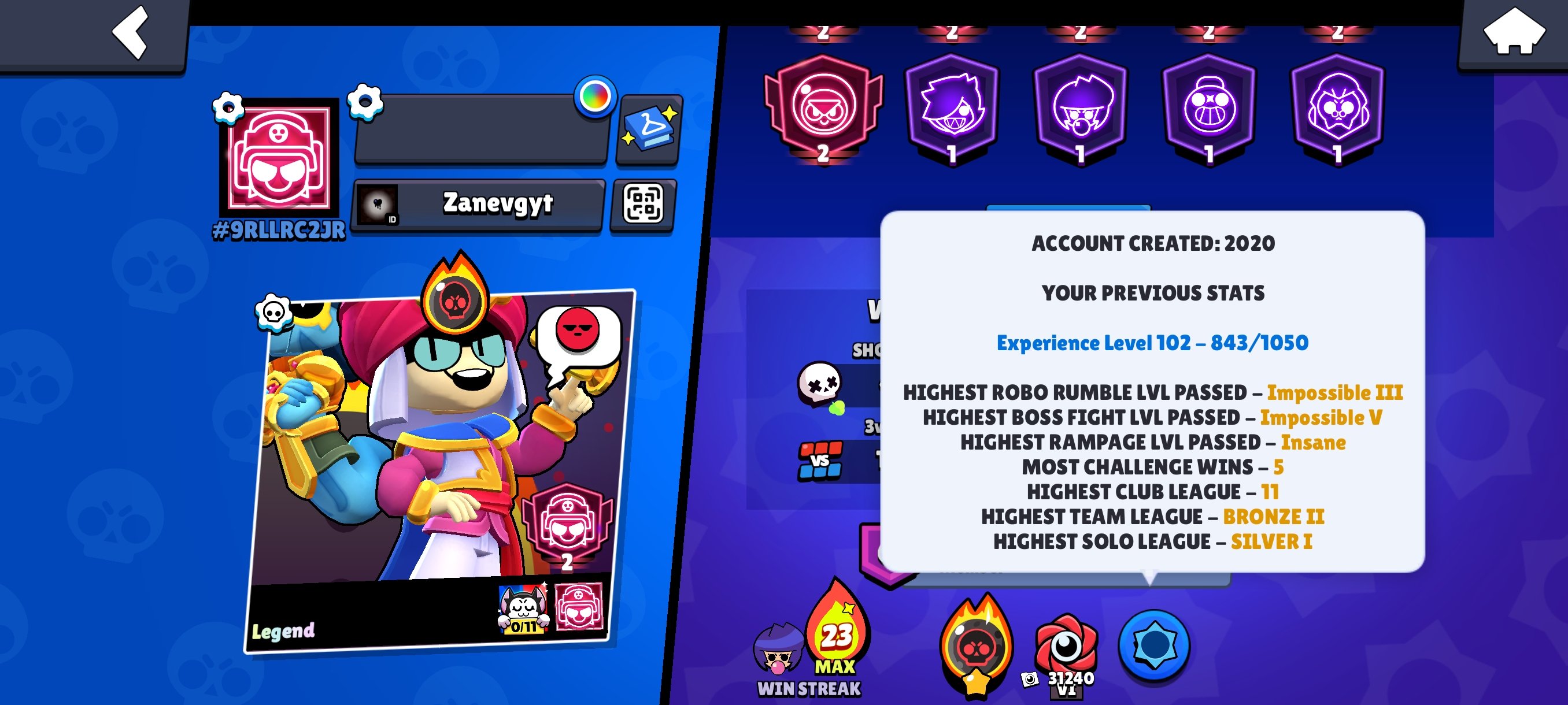 〖 ACCOUNT〗🔥 93091 CUP 🔥 💎 103 HYPER 💎 🚨 104 FIGHTER 🚨 👔 420 SKINS 👔 METEORIC GLORY 1 👌, trophies 93091, brawlers 104, primes 56