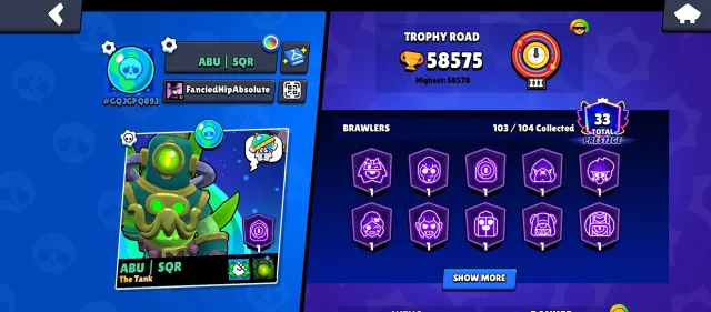 🏆𝟱𝟵𝐊🏆【MECHA LEON】👤1О3/1О4👤𝟮𝟲𝟱 SKINS~25k💎❰𝟮𝟴 11-x C HYPER❱📹VIDEO REVIEW📹, trophies 59000, brawlers 103, primes 33