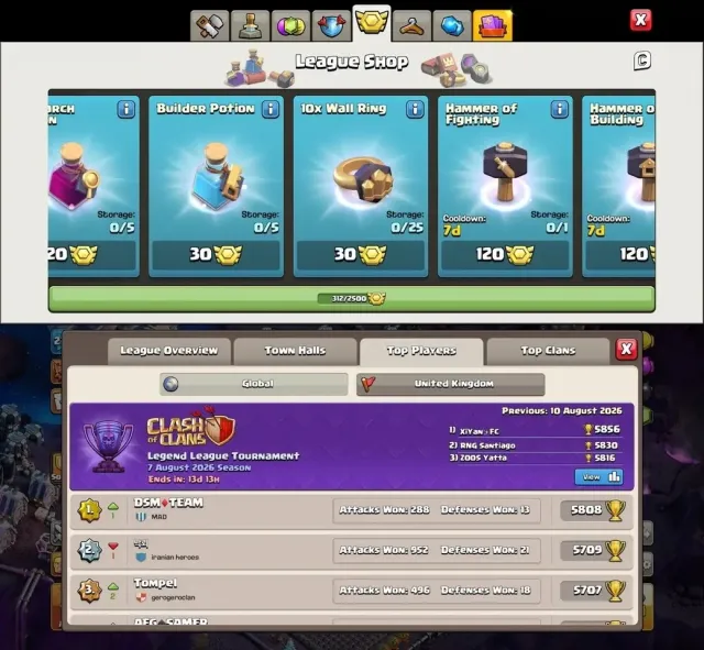 Th 18➤UK Local➤LegendLeague➤MaxBase➤traps left➤8K+Sc id points➤6 Heroes max➤10 epics max, 18 TH Родной Деревни, 10 TH Строителя