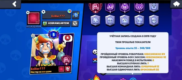 2019🟨OLD ACCOUNT FOR BASE🏆22665🏆✅RELINK✅, 22665 trophies, 75 brawlers, 5 primes