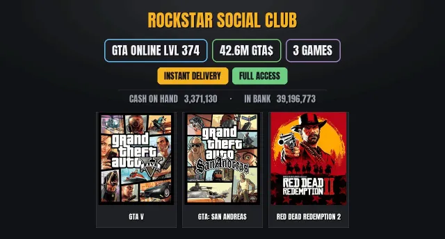 【SOCIAL CLUB】 ✨ 【GTA ONLINE】 🏆 【42.6M PURE CASH GTA$】 🎮 【3 игр】 💠 Grand Theft Auto V, Grand Theft, Продажа