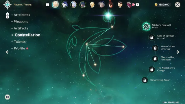account with Venti C1, Furina, Sidgwyn, Any platform, Email linked, Lumine, Levelled up, AR 48, Event 4, Standard 4