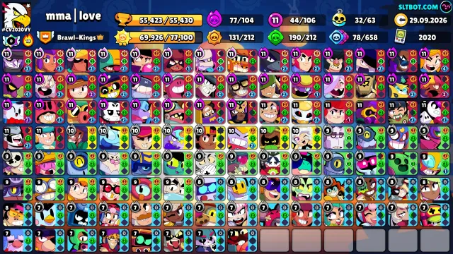 🏆 55000 🏆 🤖 105 BRAWLERS 🤖 ⚔️ 44x11 POWER ⚔️ 👔 350 SKINS👔, 55423 trophies, 105 brawlers