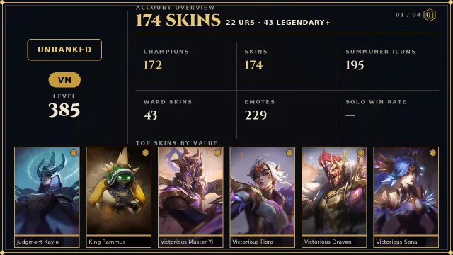 🌸174 skins + 172 champions🎀369349 BE🎀Judgment Kayle🎀King Rammus🎀Victorious Draven🎀Victorious Kog'Maw, Sale, champions 172, skins 174, Unranked