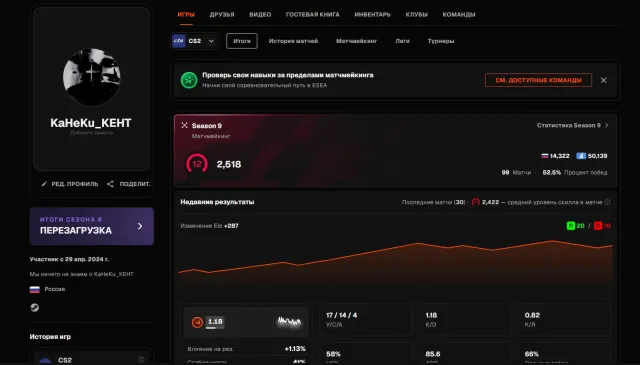 🎀 FACEIT 10 LVL 🎀 2518ELO (MAX 2850) 2024reg 🎀 NOT VERIFIED 🎀 1720 MATCHES 🎀