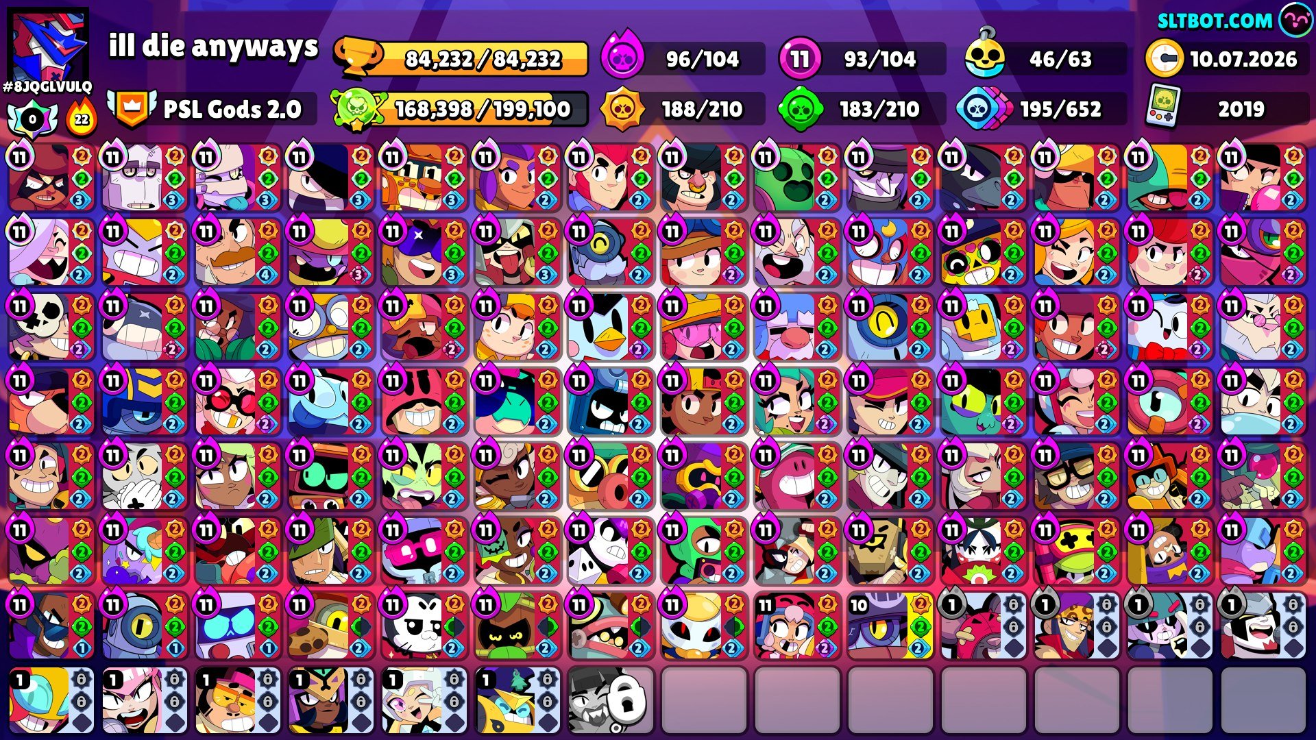 REALLY RICH ACCOUNT IN BRAWL STARS, trophies 84232, brawlers 104, primes 59