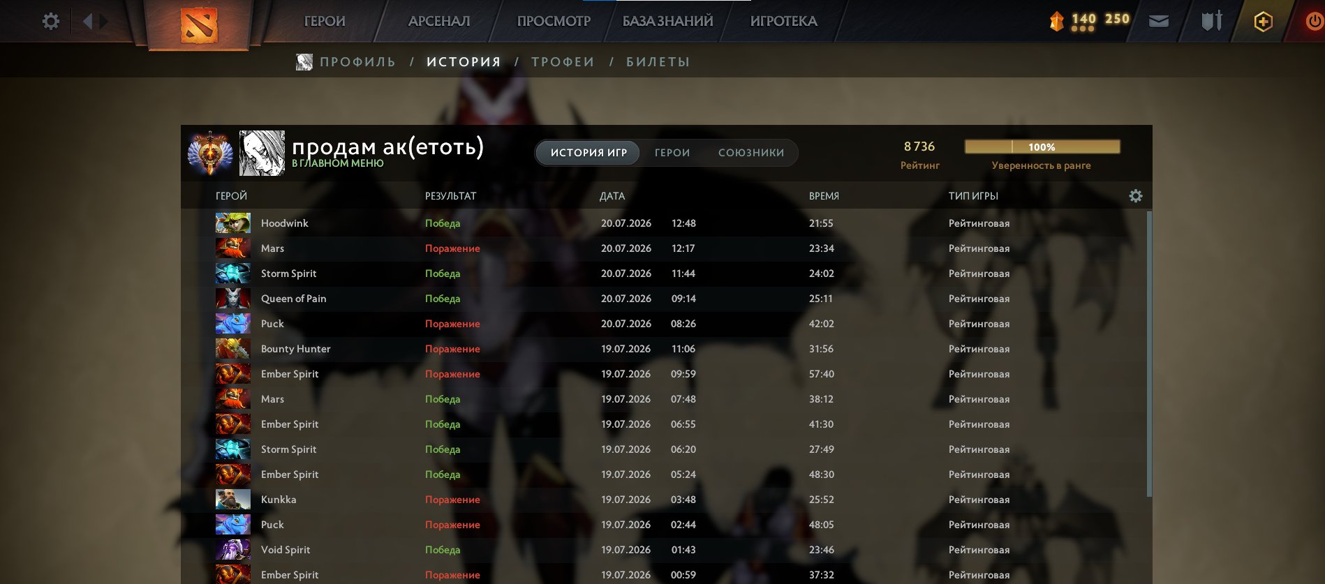 I will sell the smurf account, Sale, 8700 MMR, 11000 Behavior score, 11000 вежливости, 7000 games, 7000 hours