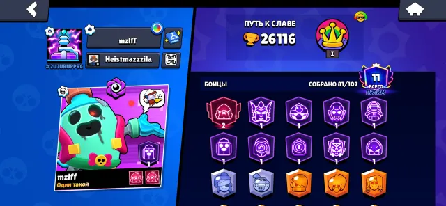 Good account with many fighters 11 power with all bonuses, 26000 trophies, 81 brawlers, 11 primes