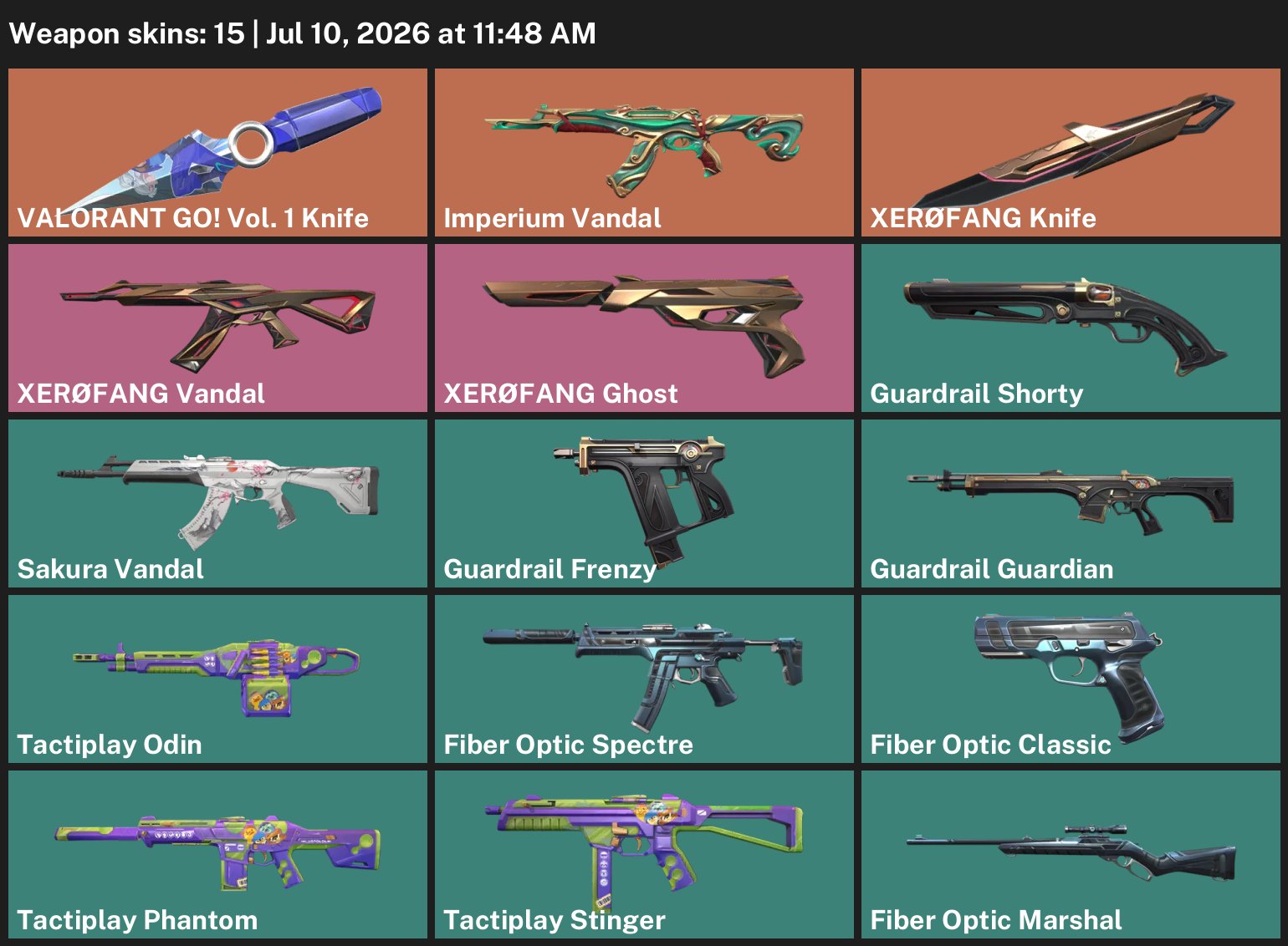 🟢🍀 XEROFANG (ENTIRE COLLECTION) + Sakura + Valorant GO + Imperium ⬇️🍀🟢, Sale, Silver 3, Agents: 9, Skins: 15