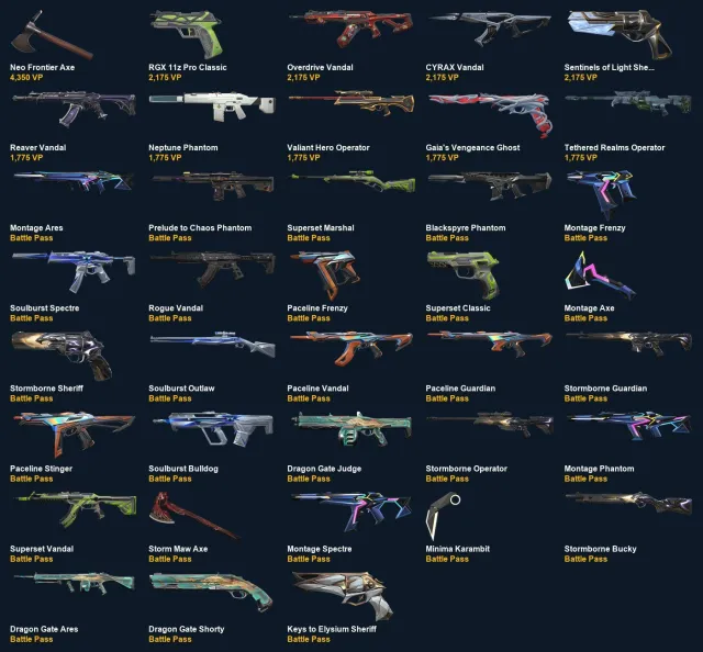 VA4353 EU EU | 38 skins | Minima Karambit+CYRAX Vandal+Overdrive Vandal+Prelude to Chaos Phantom, Sale, Ascendant 1, Agents: 11, Skins: 38
