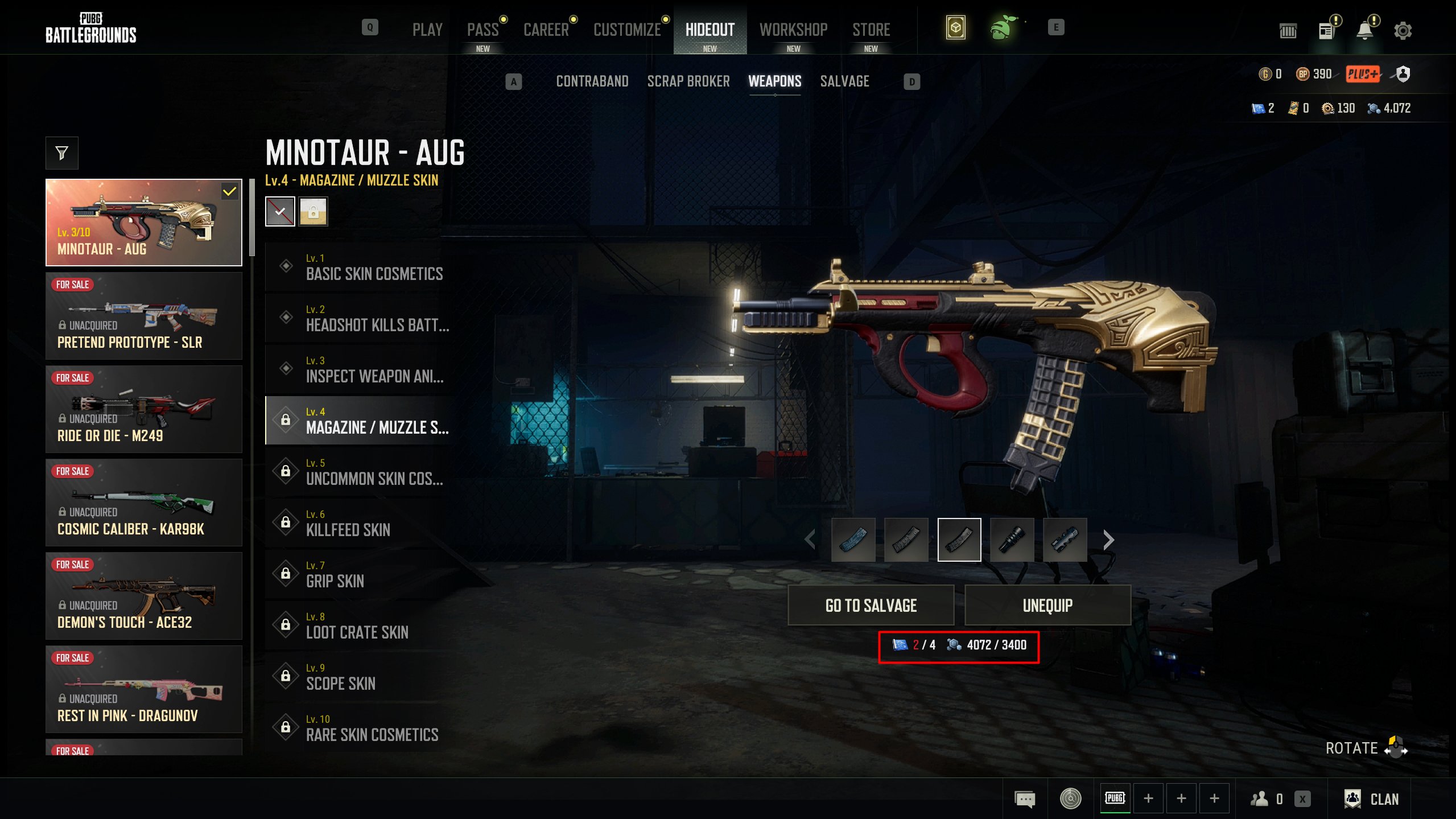 🔥AUG MINOTAUR LVL 3🔥BLACK HANDWRAPS🔥AESPA AKM🔥40+ WEAPONS💥2 BLUEPRINTS💥CLOTHES💥NICKCHANGE, Yes BATTLEGROUNDS Plus
