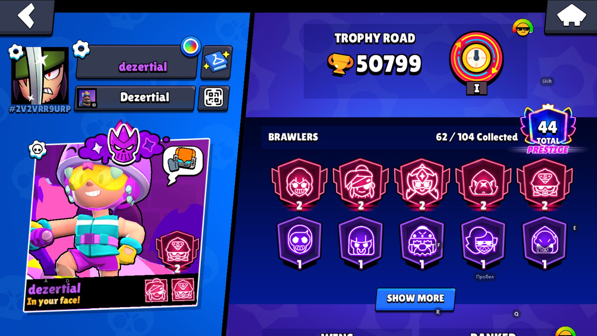 Great account to get started with 🍬🍬🍬, trophies 50799, brawlers 62, primes 44