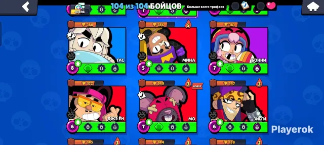 104 Brawlers, 6 Primos, 43898 trophies, have good skins, check the description, trophies 43898, brawlers 104, primes 6