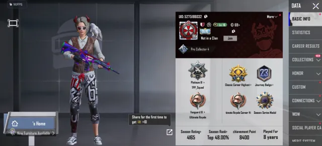 👑🔥 RARE ACCOUNT | S4 TO MAX 👑 | ULTIMATE GLASSES 🕶️ | TRIO M416 COMBO MAXED ❄️ | MUCH MORE 🔥👑, Продажа, 86 уровень, Ранг: Платина, 70+ мифик скинов, 20+ прокачиваемых оружий, 10+ килл чатов, Нет спорт каров