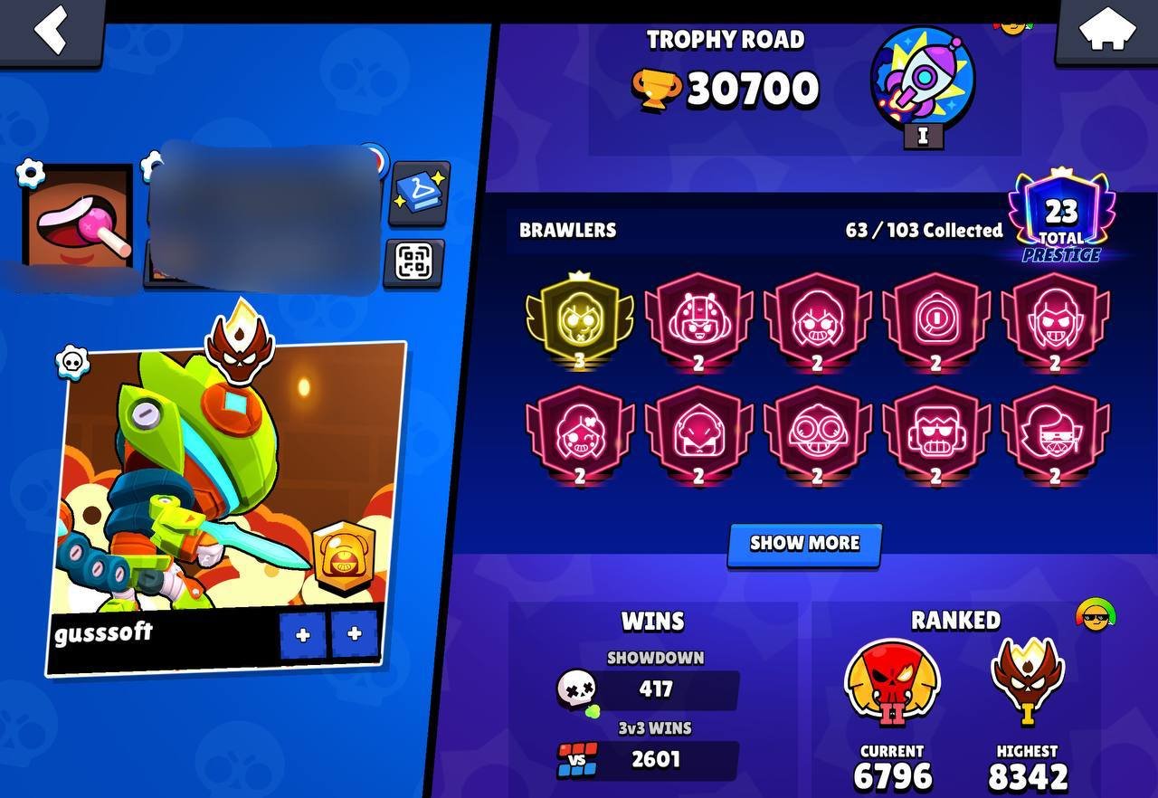 FAT ACC🏆30700🏆63/103🔥4LEG+5MIF SKINS🔥MANY EXPENSIVE SKINS FOR 10000+ GEMS🔥, trophies 36000, brawlers 77, primes 27