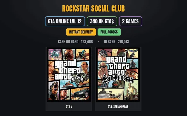 【SOCIAL CLUB】 ✨ 【GTA ONLINE】 🏆 【340.0K PURE CASH GTA$】 🎮 【2 игр】 💠 Grand Theft Auto V, Grand, Продажа