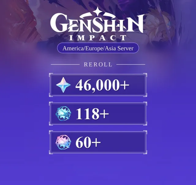 Genshin Impact | Asia | Reroll Account | 46,000+ Primogems, Any Platform, Email Linked, Any, Starter, AR 50, Primogems 46000