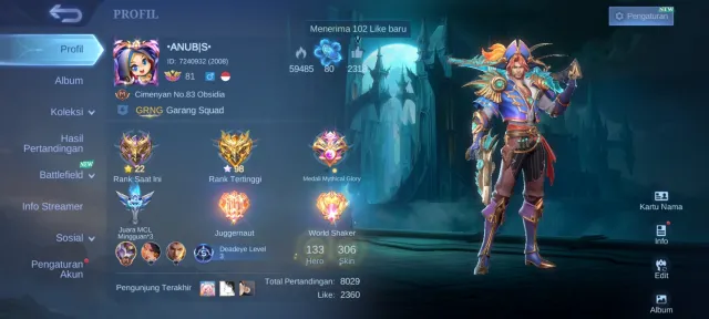 SAFE & CHEAP | EMBLEM MAX, KARINA KOF, NATA COLLECTOR & 33 EPIC SKINS, Продажа, Ранг: Мифический, Уровень: 111, Процент побед: 56%, Герои: 133, Облики: 306