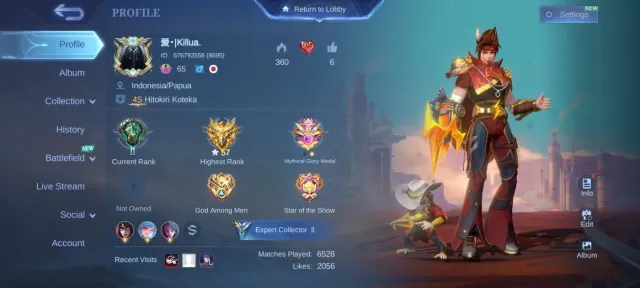 Collector Natalia Epic🔥Grock 🔥Roger 🔥moskov🔥Lancelot🔥lunox🔥irthil emblem, Продажа, Ранг: Мифический, Уровень: 65, Процент побед: 51%, Герои: 99, Облики: 163