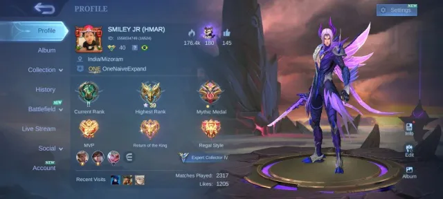 🔥 KOF Karina EPIC✨ lunox Carmila khufra M7💥 Granger emblem Max⚡, Sale, Rank: Mythic, Level: 40, Winrate: 49%, Heroes: 70, Skins: 129