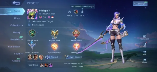 Collector Natalia⚡Epic Moskov✨Grock💫Vale🌟Valir💎Gusion⚡Khufra✨Emblem Hero Max, Продажа, Ранг: Эпик, Уровень: 76, Процент побед: 53%, Герои: 133, Облики: 210